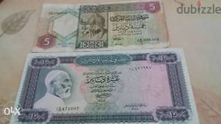 Set Libya of 5 and 10 Dinar banknote Omar Mokhtar Memorial عملة ليبيا