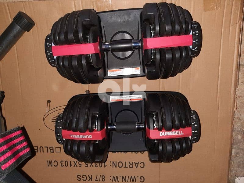 Heavy-duty Bench + pair Adjustable Dumbbells + Gym Gloves 2