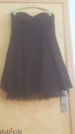 H&M lace tulle black evening wedding dress 44 large فستان دانتيل
