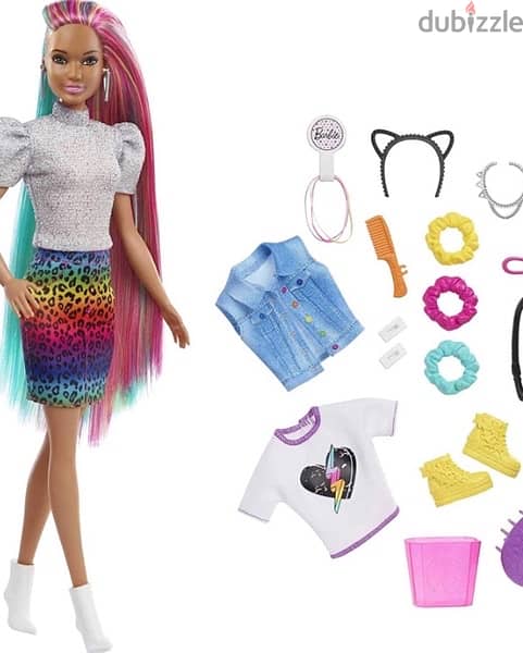 Barbie Leopard Rainbow Hair Doll (Brunette) with Color-Change Hair 1