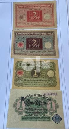مجموعة ٤ عملات ١ و ٢ مارك الماني مع ختم نافر سنة ١٩١٤ و ١٩٢٠ 0