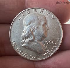 عملة نص دولار فضة اميركي بحالة رائعة فرانكلين سنة ١٩٦٢