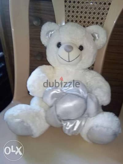 "SILVER GRAY & WHITE BEAR" Height 40 Cm has a flower like new=13$