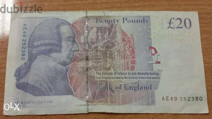 Bank of England Twenty Pound UK Commemorative Economist Adam Smith 1