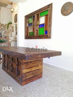 Vintage large wood table massive طاولة سفرة خشب 0