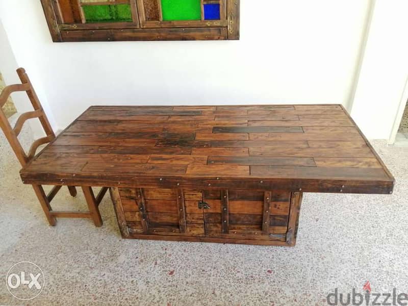 Vintage large wood table massive طاولة سفرة خشب 7