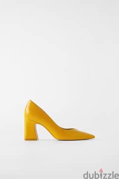 Zara leather yellow block heels