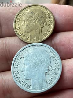 عملتين ١ و ٢ فرنك فرنسي سنة ١٩٤٤ و ١٩٤٧ 0