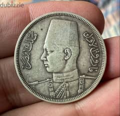 عملة فضة ١٠ قروش المملكة المصرية الملك فاروق سنة ١٩٣٩ 0