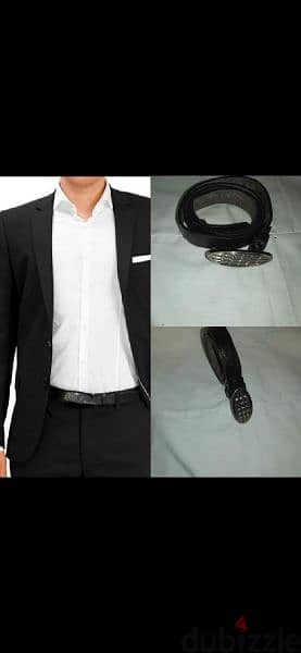 men belt black leather grey buckle 1=7$ or 3=15$