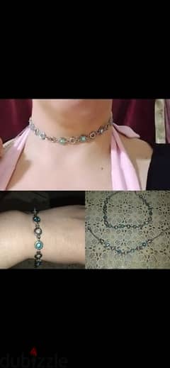 necklace set necklace & bracelet blue stone 0
