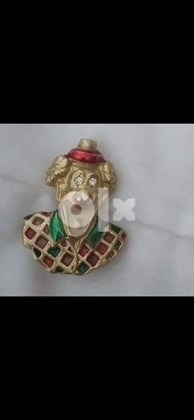 clown brooch gold with red and greenبروش vintage 3