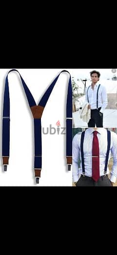 belt suspenders navy with broen leather adjustable