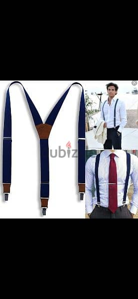 belt suspenders navy&brown leather adjustable