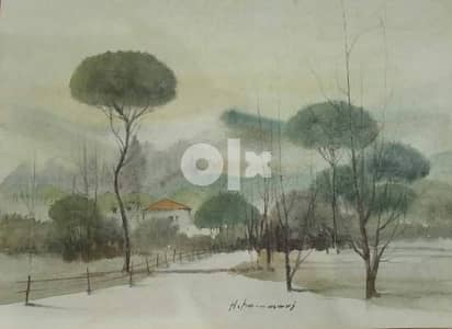 1980s watercolour by the lebanese artist Haidar Hamaoui