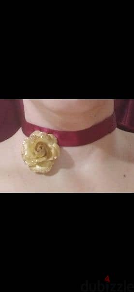 necklace choker red wine colour gold flower 1=7$ or 3=15$