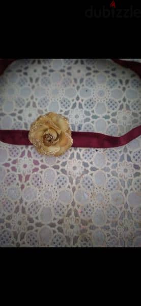 necklace choker red wine colour with gold flower 2