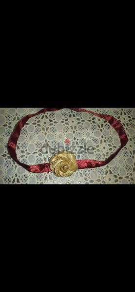 necklace choker red wine colour with gold flower 3
