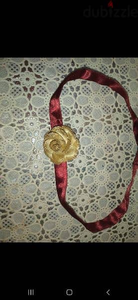 necklace choker red wine colour with gold flower 4