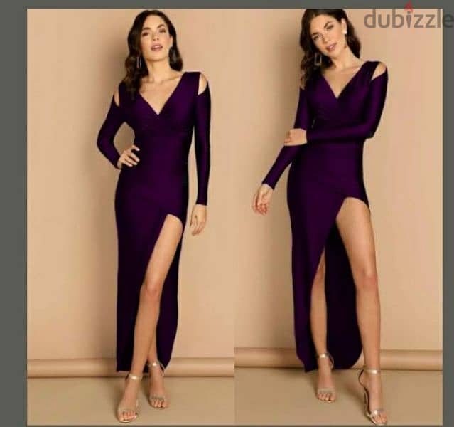 dress purple long sleeve open shoulder s to xxL 2