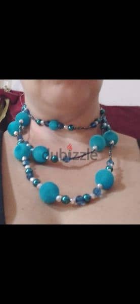 necklace velvet & pearl beads necklace blue 1