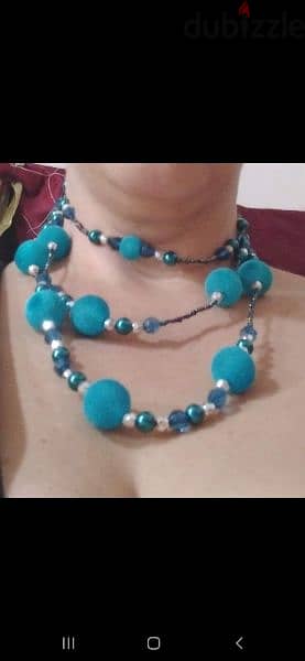 necklace velvet & pearl beads necklace blue 2