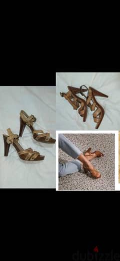sandals 2 models real leather wood heels 39/40 used once each 0