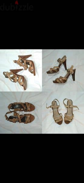 sandals 2 models real leather wood heels 39/40 used once each 1