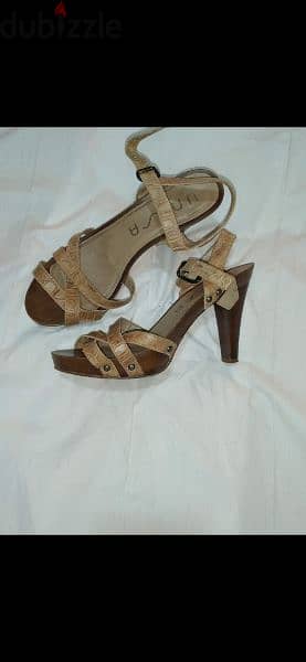 sandals 2 models real leather wood heels 39/40 used once each 5