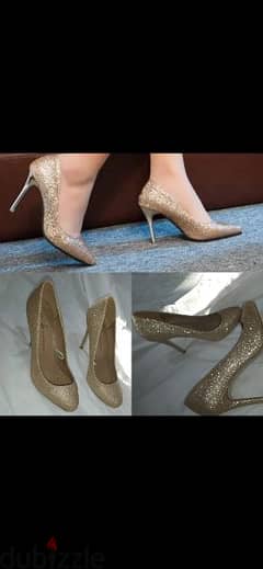 shoes gold stiletto round front 38/39 used once