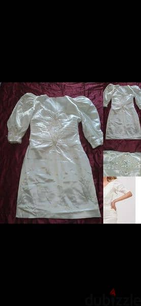 vintage satin dress white embroided pearl fits m l 0