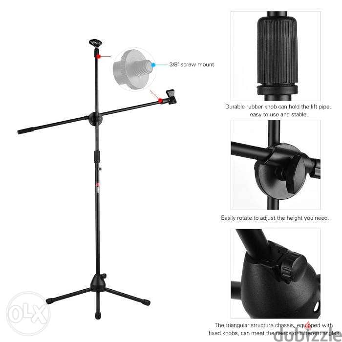 Tripod Microphone - Microphone Stand with 2 Boom Arm,Studio Mic Stand 3