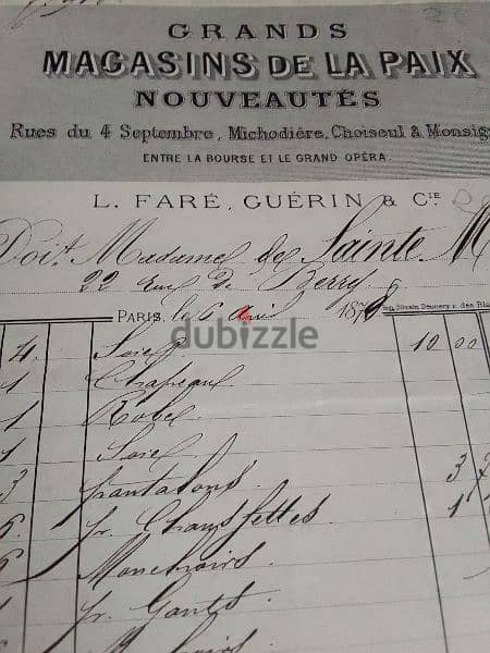 1878 France old document Grands Magasins De La Paix 2