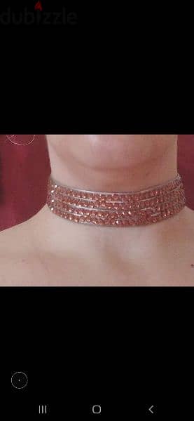 necklace strass choker leather 2=10$ red. white silver brown 3