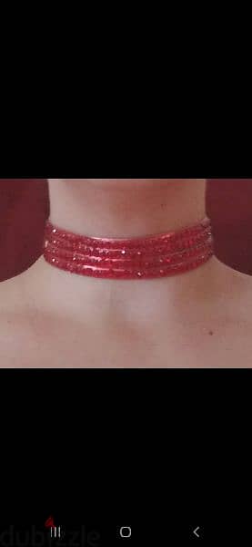 necklace strass choker leather 2=10$ red. white silver brown 4