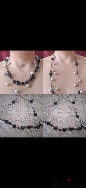 necklace black and silver long beads vintage 1=7$ or 3=15$