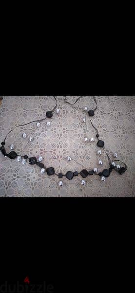 necklace black and silver long necklace beads. vintage 5
