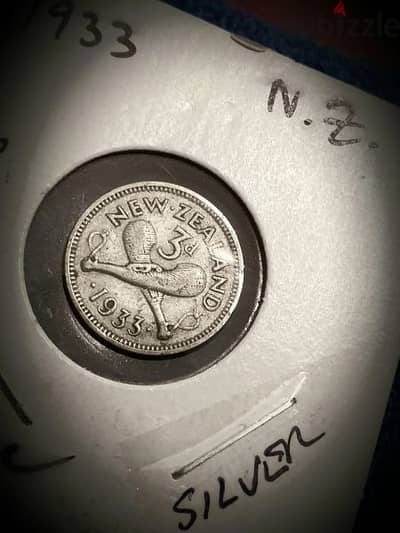 1933 Silver New Zealand 3 Pence KGV  فضية ٣ بنس نيوزيلندا