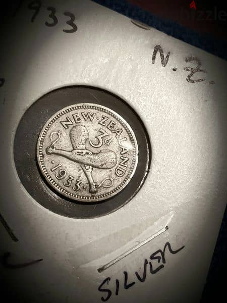 1933 Silver New Zealand 3 Pence KGV  فضية ٣ بنس نيوزيلندا 0