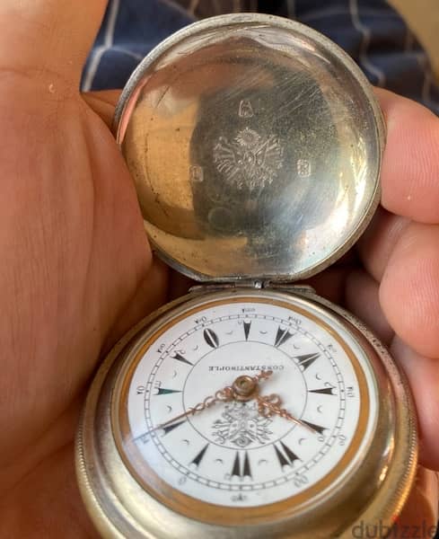 ساعة جيب عثمانية قديمة صناعة القسطنطينية مدموغ شعار الدرع العثماني 6