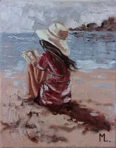 Girl by the sea painting 0