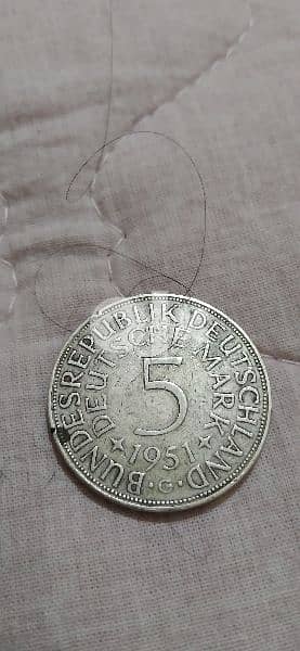 German  Silver Coin Five Marks  Memorail year 1957 1