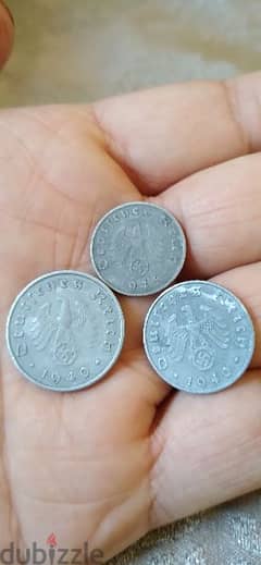 Nazi German WW 2 Set of Three coins years 1940 to 1945