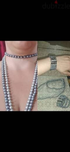 necklace set 2 necklaces and big bracelet pearl grey