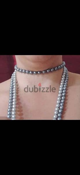 necklace set 2 necklaces and big bracelet pearl grey 1