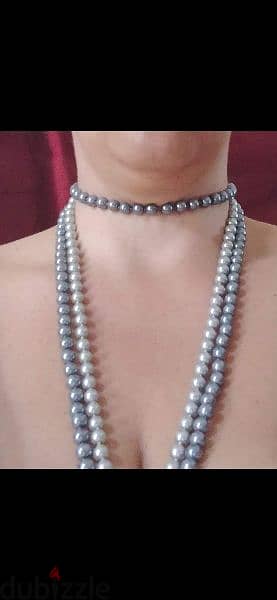 necklace set 2 necklaces and big bracelet pearl grey 2