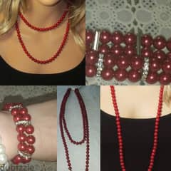 necklace set Vintage red pearl necklace and bracelet 0