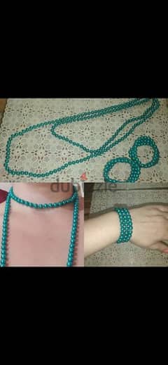 necklace green emerald set pearl necklace +2 bracelets 0