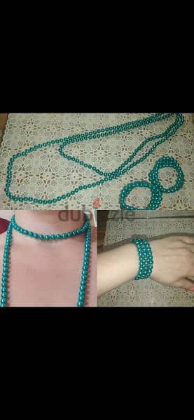 necklace green emerald set pearl necklace+2bracelets