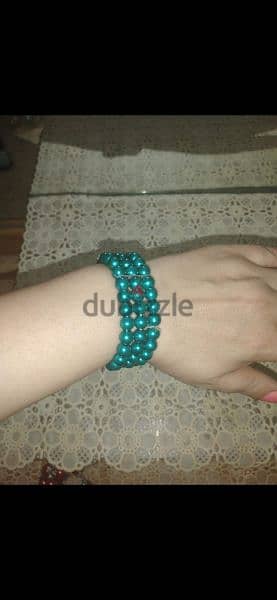 necklace green emerald set pearl necklace +2 bracelets 1